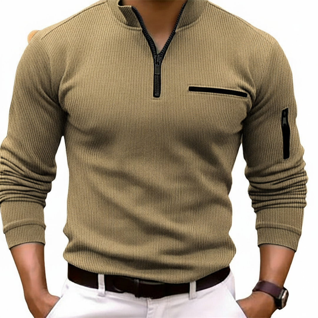Gusteous herre langermet polo-skjorte med glidelås – sporty stil polo