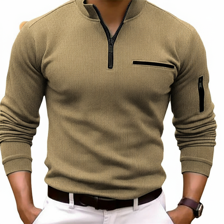 Gusteous herre langermet polo-skjorte med glidelås – sporty stil polo