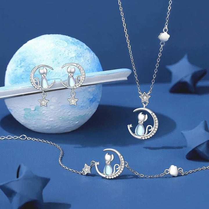 Øredobber med katt og nattehimmel-tema, 925 sterling sølv, med zirkonstein