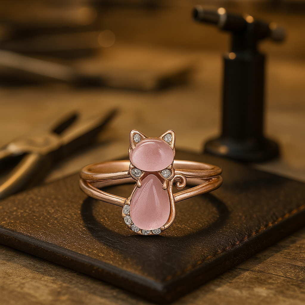 Kattformet ring i roségull