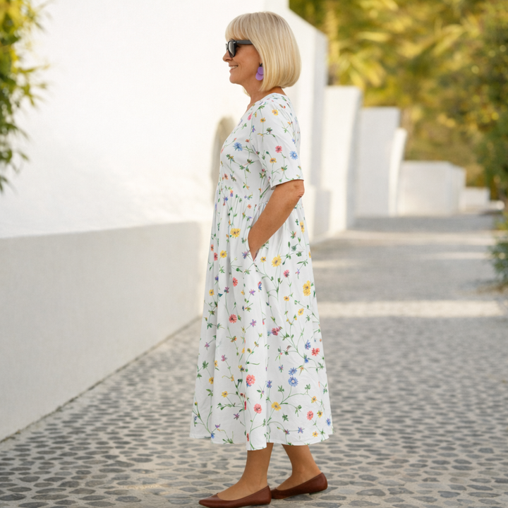 Robin | Blomstrete Midi Kjole