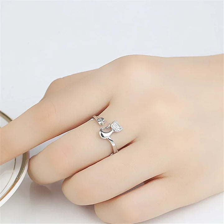 Åpen ring – søt katt – zirkonium