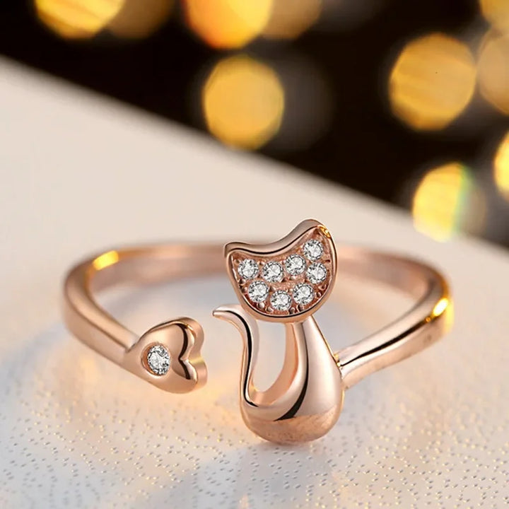 Åpen ring – søt katt – zirkonium