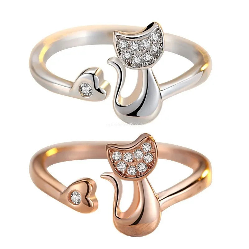 Åpen ring – søt katt – zirkonium