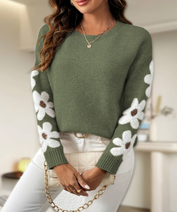 Silke - Myk strikkegenser med blomsterdesign