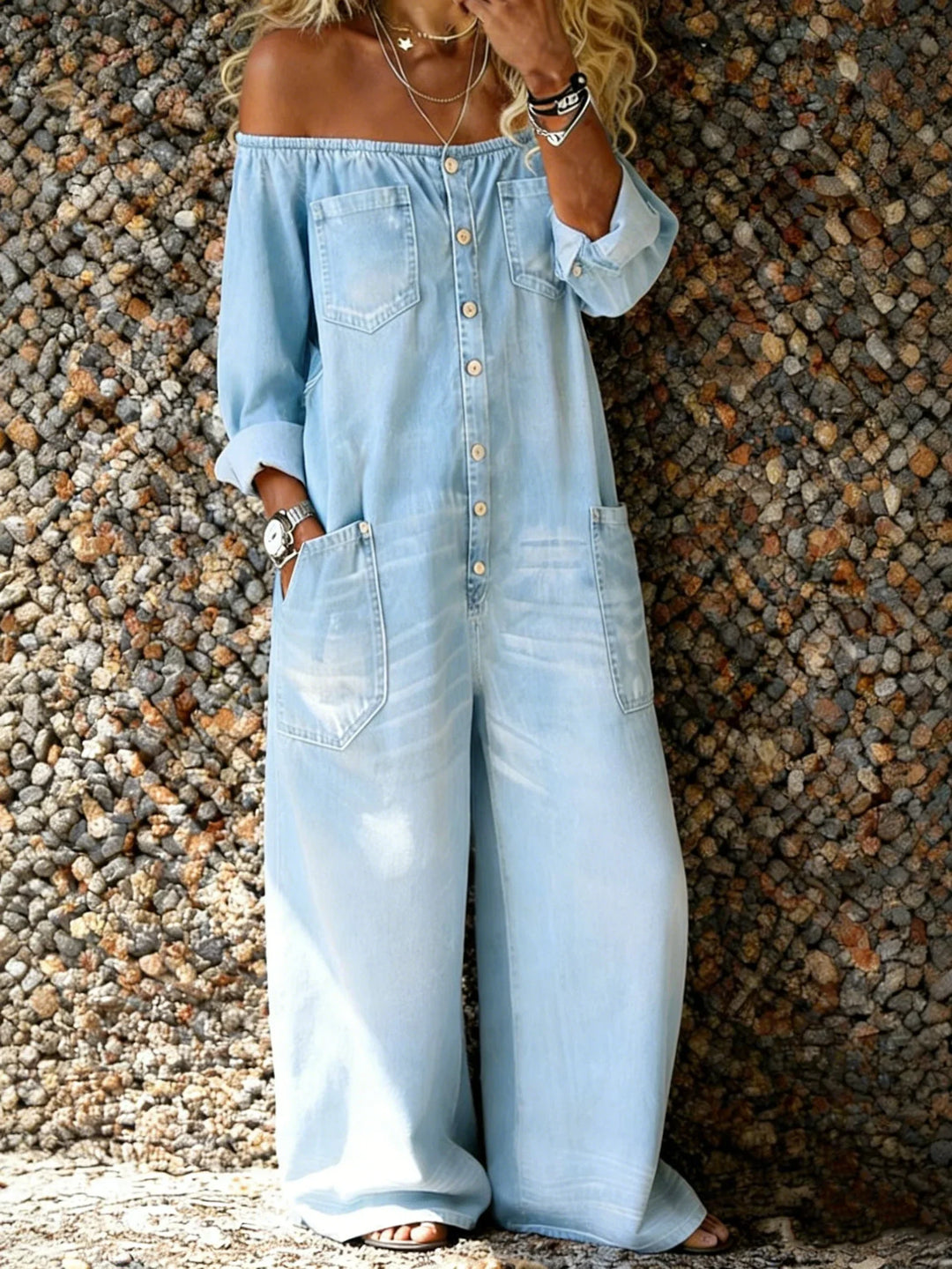 Noa | Denim Én-delt Drakt Off-Shoulder Utringning