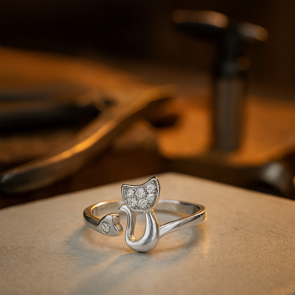 Åpen ring – søt katt – zirkonium