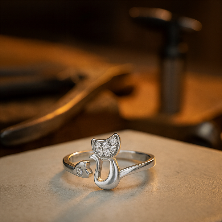 Åpen ring – søt katt – zirkonium