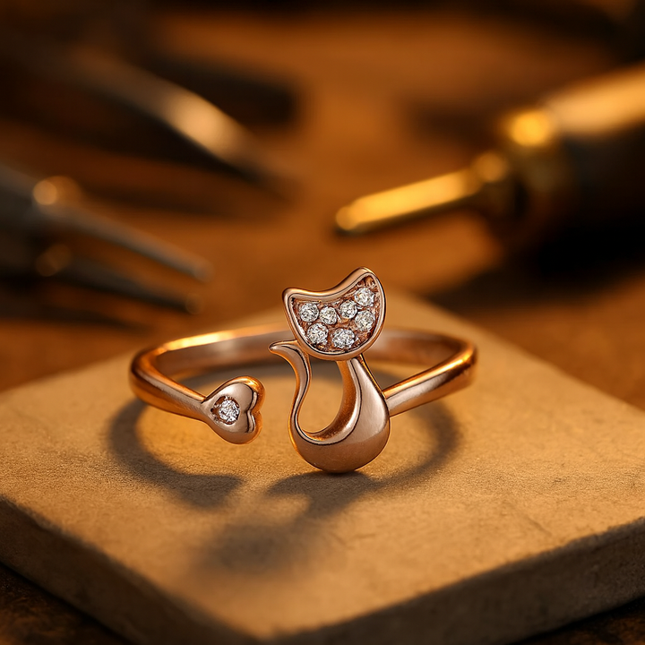 Åpen ring – søt katt – zirkonium