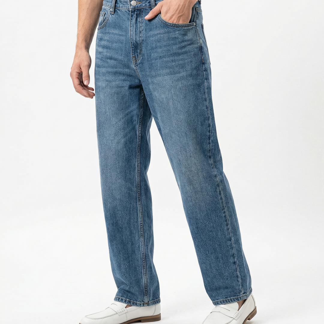 Høykvalitets rette herrebukser i denim