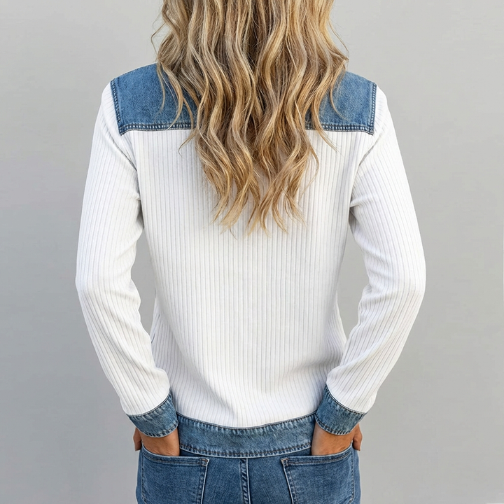Stella™ | Kunstnerisk denim-patchwork topp