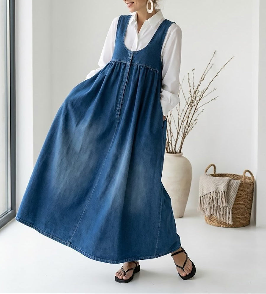 Ronja - Vintage Maksikjole i Dongeristoff