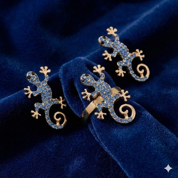Gecko-øredobber med lykkeamulet – gratis ring | Begrenset tilbud